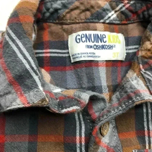 OshKosh Brown/Grey Plaid Button Up Shirt  Size 3T - Picture 4 of 16